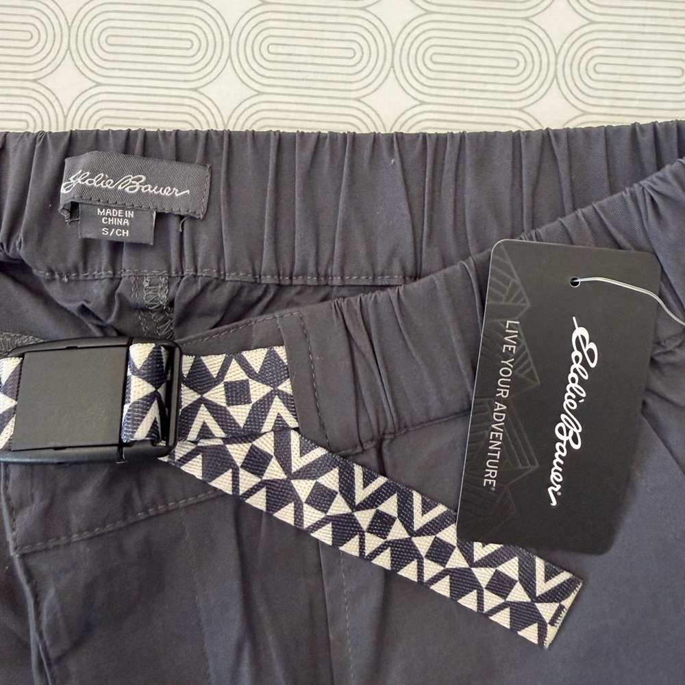 NWT Eddie Bauer Charcoal Pants with Geometric Belt
